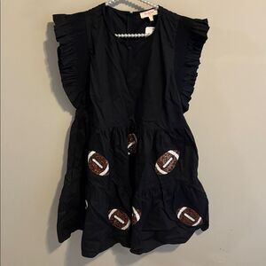 Peach Love California Black Dress with sequin footballs size large nwt
